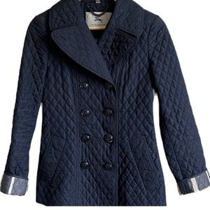 Burberry Navy Quilted Pea Coat